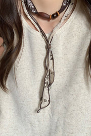Vintage Silk Scarf Beaded Pull-Out Necklace