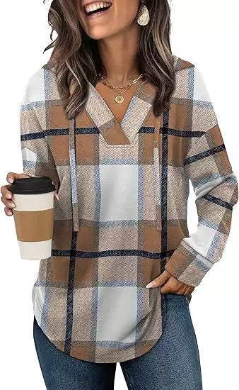 Women's Plaid Hoodie Tunic – Oversized Pullover Sweatshirt