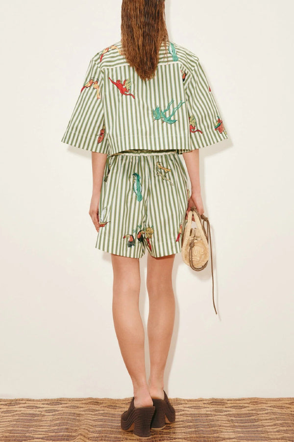 Linen Blend Striped Short Sleeve Shirt & Shorts Set