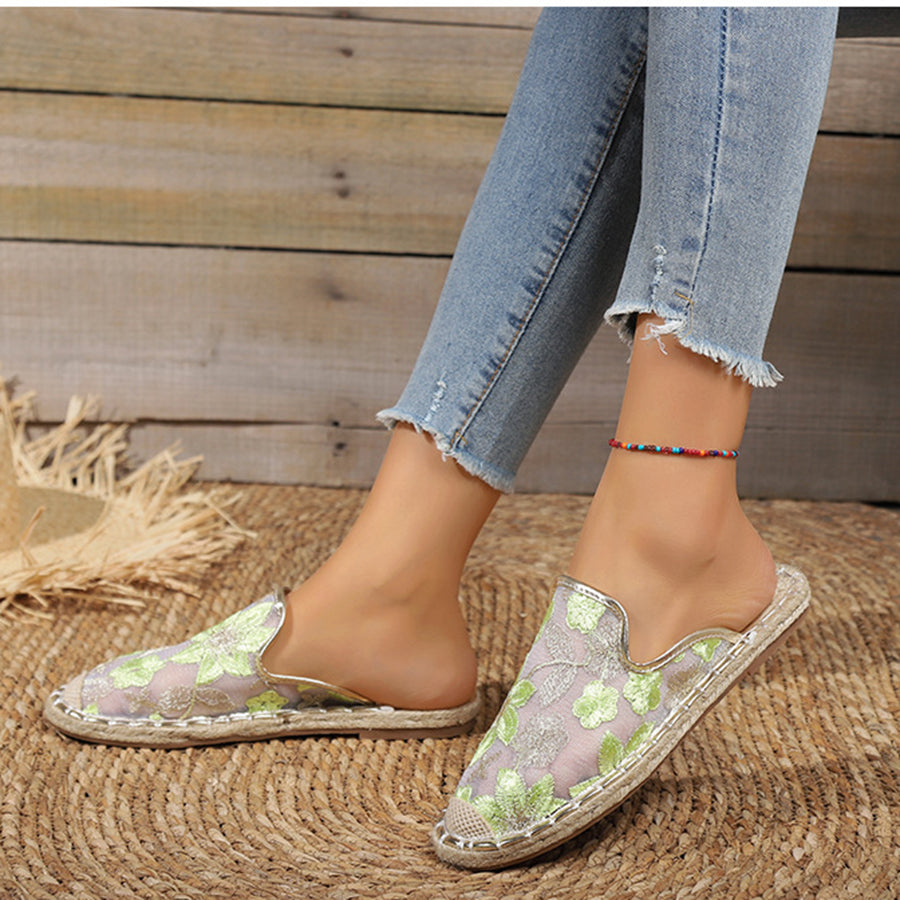 Linen Woven Flat Slippers – Round Toe Casual Slide