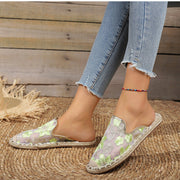 Linen Woven Flat Slippers – Round Toe Casual Slide