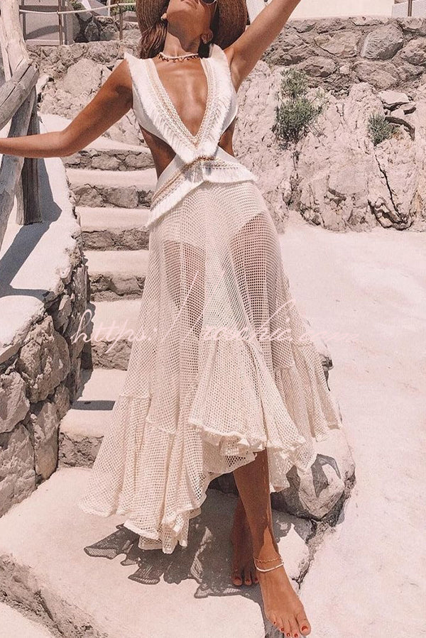 Sheer Mesh Lace Ankle-Length Beach Skirt – Loose Fit
