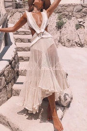 Sheer Mesh Lace Ankle-Length Beach Skirt – Loose Fit