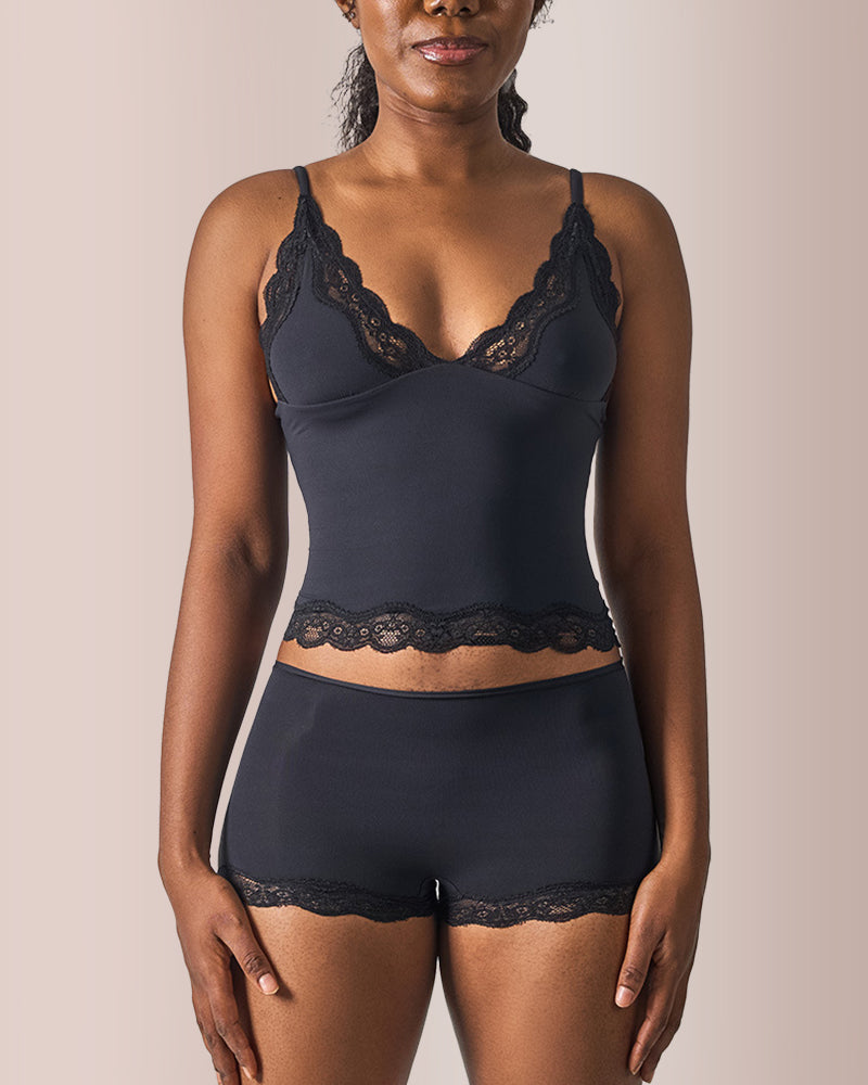 Women's Lace Trim Wire-Free Pajama Set – Lightweight Underwear
