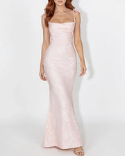 Lace Mermaid Tie-Strap Backless Maxi Dress