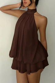 Chiffon Halter Neck Backless Mini Dress | Vacation Style