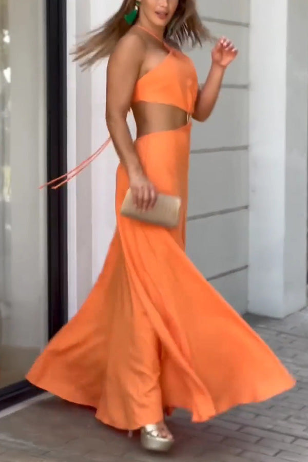 Halter Neck Backless Maxi Dress – Sleeveless Vacation Wear