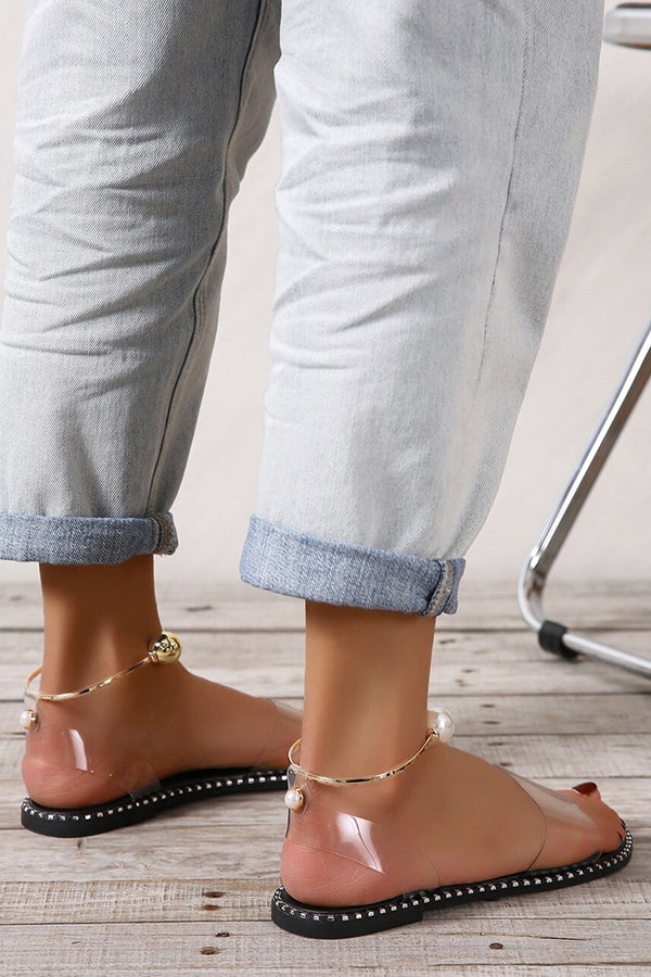 Pearl Buckle Roman Sandals with Flat Bottom – Vacation Style