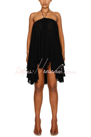 Chiffon Halter Backless Mini Dress – Solid Color