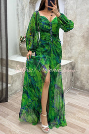 Off Shoulder Printed Pleated Maxi Dress with Diamond Detail