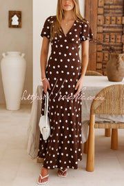 Robe longue à pois – Robe de vacances à manches courtes et col en V