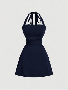 Duniii Ruched Halter A-Line Mini Dress