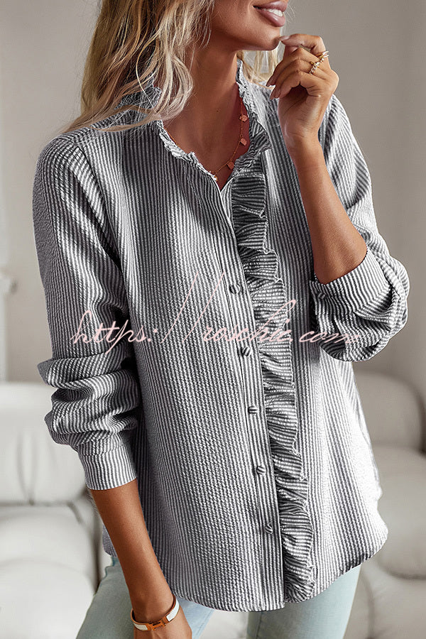Chemise boutonnée à manches longues pour femmes, haut ample et décontracté