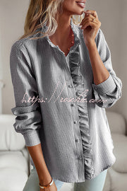 Chemise boutonnée à manches longues pour femmes, haut ample et décontracté