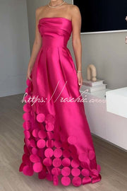 Satin Polka-Dot Off Shoulder Maxi Dress – Formal Party Gown