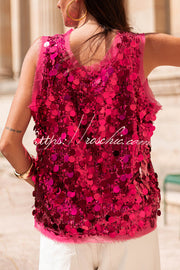 Sequin Sleeveless Vest Top | Loose Fit Round Neck