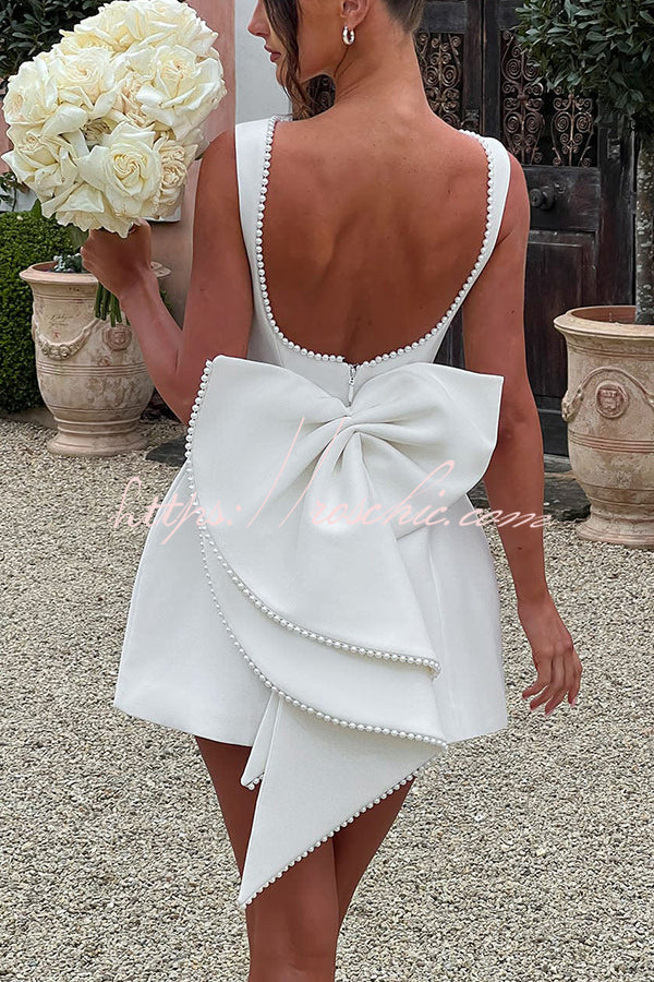 Pearl Bow Mini Dress – Sleeveless Slim-Fit Party Dress