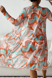 Printed Lace-Up Pleated Three-Piece Swimsuit Set