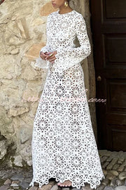 Crochet Knit Cutout Maxi Dress – Reversible Long Sleeve