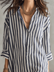 Blue & White Striped Oversized Shirt Mini Dress