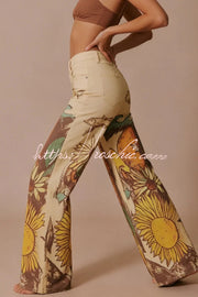 Doodle Print Wide Leg Jeans – Mid Rise, Loose Fit
