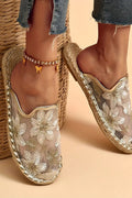 Linen Woven Flat Slippers – Round Toe Casual Slide