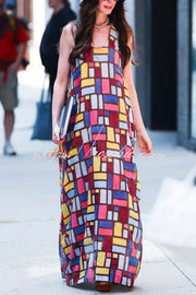 Color-block Plaid Print Sleeveless Maxi Dress – Loose Fit