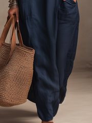 Short Sleeve Navy Utility Pocket Maxi Dress