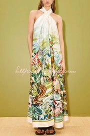 Tropical Halter Neck Backless Maxi Dress – Vacation Wear
