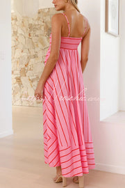 Striped Spaghetti Strap Pleated Maxi Dress – Vacation Style