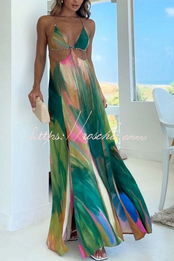 Printed Cutout Back Tie-Up Slit Maxi Dress – Vacation