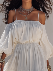 White Off-Shoulder Tiered Maxi Dress for Women