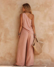 Casual One-Shoulder Ruched Set