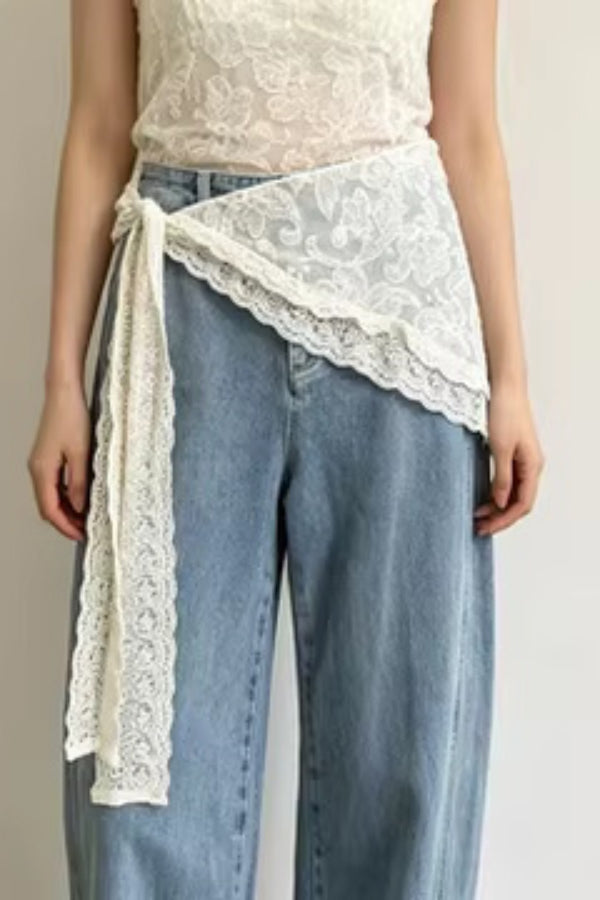 French Lace Triangle Scarf Belt with Long Tie