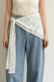 French Lace Triangle Scarf Belt with Long Tie