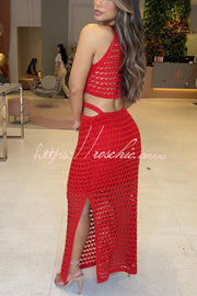 Knit Texture Side Cutout Sleeveless Stretch Maxi Dress
