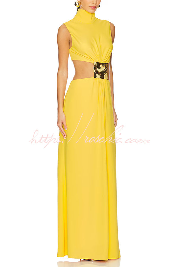 High Neck Cutout Waist Sleeveless Maxi Dress