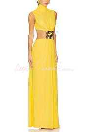 High Neck Cutout Waist Sleeveless Maxi Dress