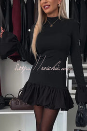 Leopard Print Patchwork Bell Sleeve Stretch Mini Dress