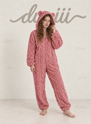 Women's Teddy Bear Hooded Plush Pajama Jumpsuit