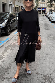 Knit & Tulle Two-Piece Midi Dress Set with Long Sleeve Top