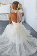 Robe longue dos nu en tulle avec détails froncés