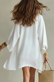 Linen Blend V-Neck Vest Cardigan & Shorts Three-Piece Set