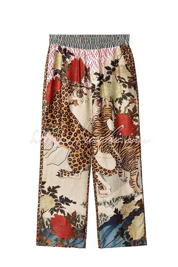 Tiger Print Long Sleeve Shirt and Pants Set – Loose Fit