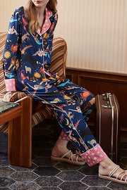Blue Constellation Print Long Sleeve Two-Piece Lounge Set
