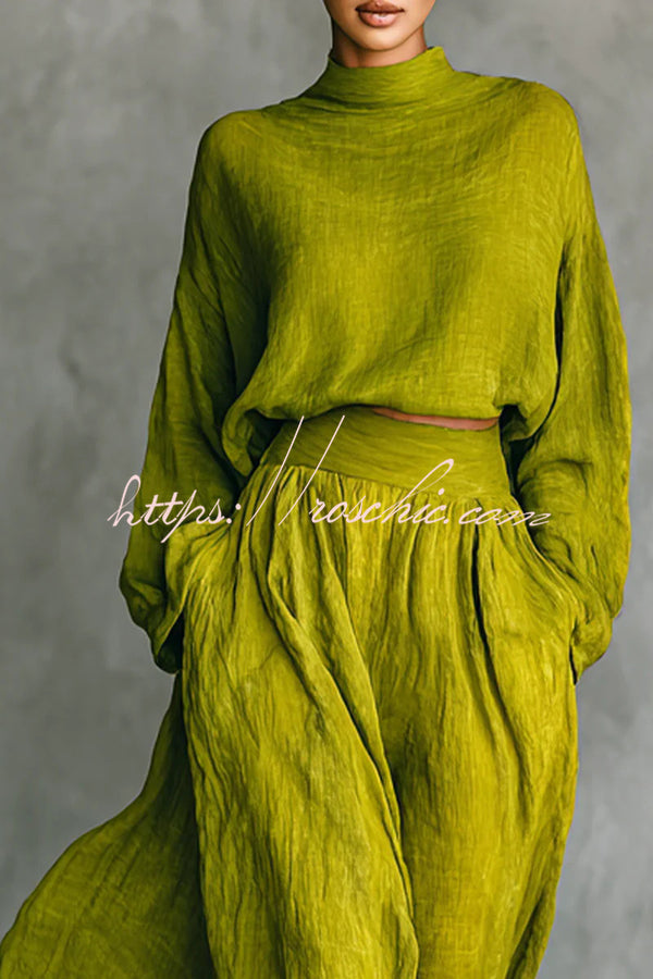 Linen Blend Loose Top & High-Waisted Maxi Skirt Set