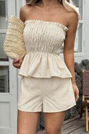 Striped Off-Shoulder Ruched Top & Pocket Shorts Set