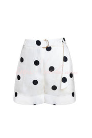 Linen Blend Polka Dot Halter Vest & Shorts Set with Belt