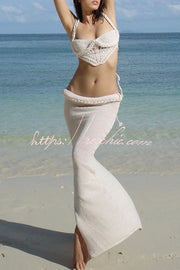 Crochet Knit Crop Tank Top with V-Hem & Braid Detail