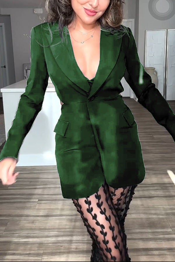 Women's Backless Lapel Blazer – Loose Fit Long Sleeve Coat